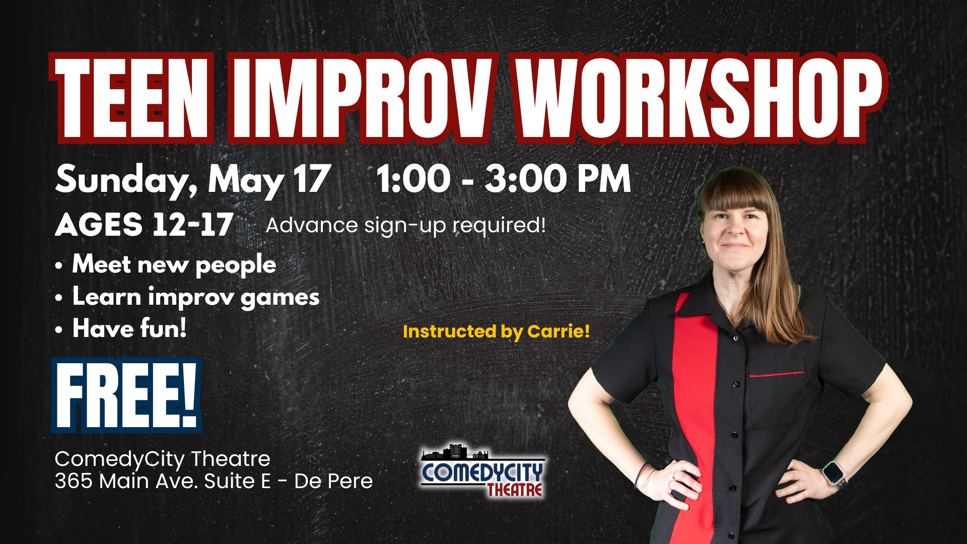 Teen improv workshop comedycity theatre de pere